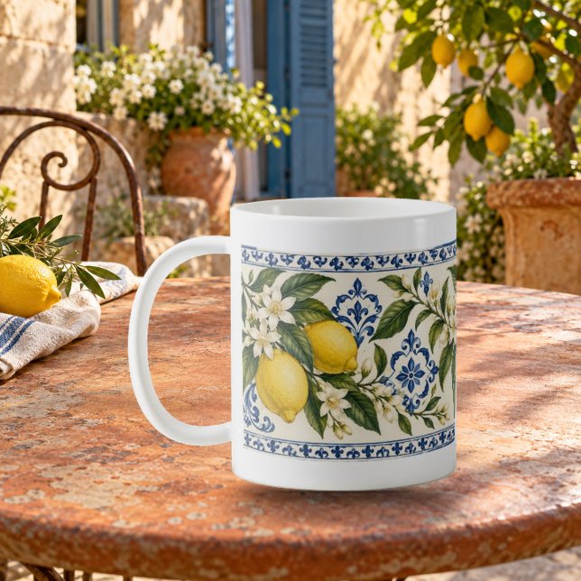 Mediterranean Lemon Grove Botanical Tile Mug (Mediterranean Lemon Grove Botanical Tile Mug — refined lighting and contact shadows. Digital lifestyle preview.)