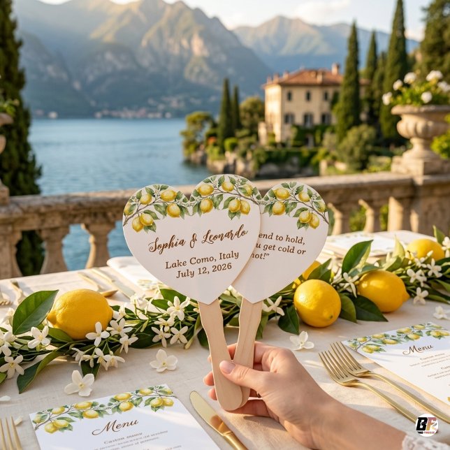 Mediterranean Lemon Heart Destination Wedding Hand Fan (Creator Uploaded)