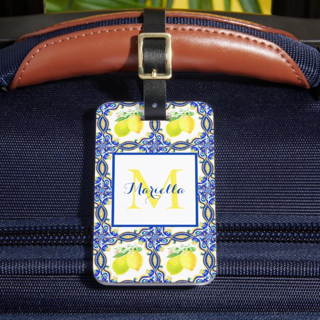 Mediterranean Lemon Monogram Personalised Luggage Tag (Front Insitu 2)