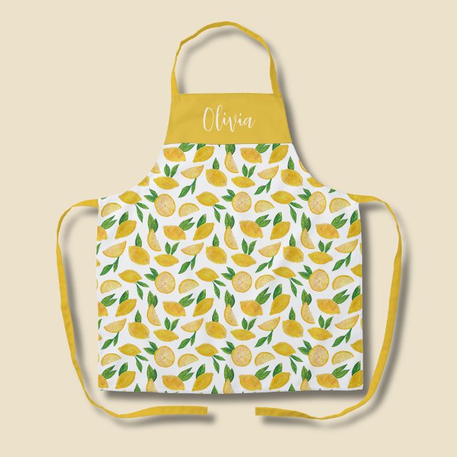 Mediterranean Lemon pattern Apron (Personlized kitchen apron in citrus lemon pattern)