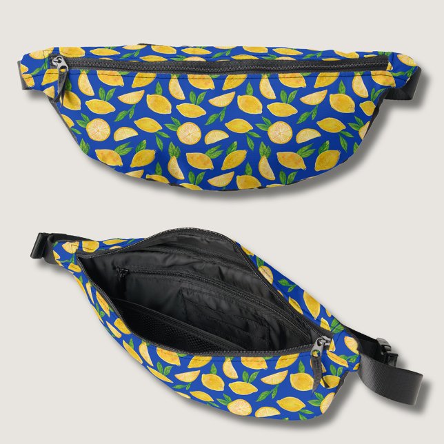 Mediterranean Lemon pattern Bum Bags (Citrus lemon, yellow and blue fanny pack. Other bag styles available.)