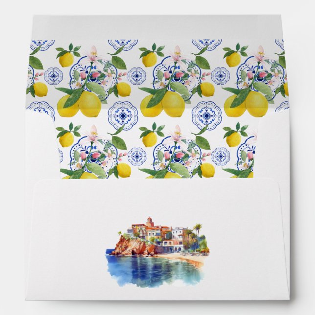 Mediterranean Lemon-Themed Amalfi Coast Wedding Envelope (Back (Bottom))