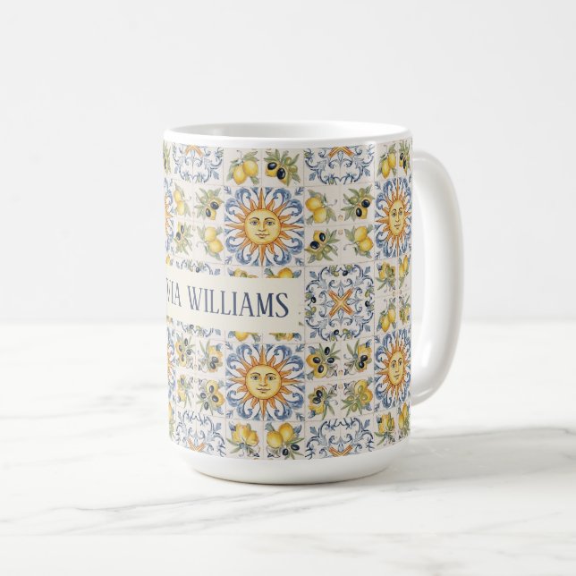 Mediterranean Lemon Tile Italian Coastal Design Coffee Mug (Front Right)