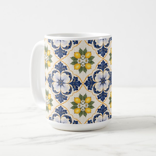 Mediterranean Lemon Tile Italian Talavera Coffee Mug (Front Left)