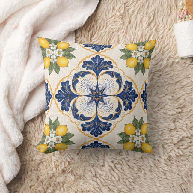 Mediterranean Lemon Tile Italian Talavera Cushion (Blanket)
