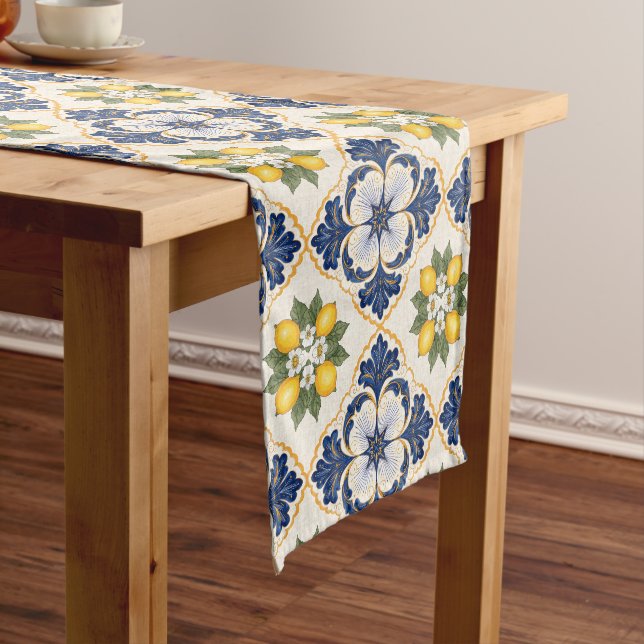 Mediterranean Lemon Tile Italian Talavera Medium Table Runner (In Situ)