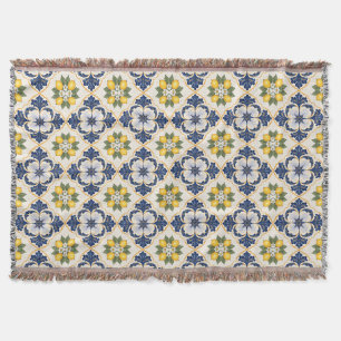 Mediterranean Lemon Tile Italian Talavera Throw Blanket