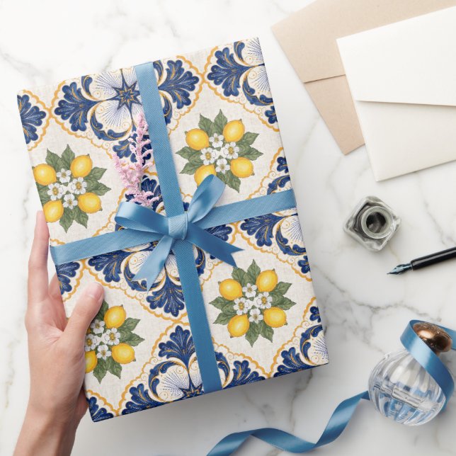 Mediterranean Lemon Tile Italian Talavera Wrapping Paper (Gifting)