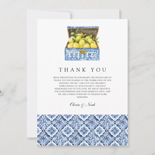 Mediterranean Lemon Tile Thank You Card (Front)