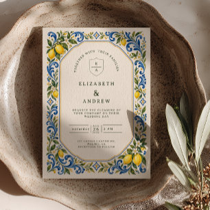 Mediterranean Lemon Tile Wedding Invitation