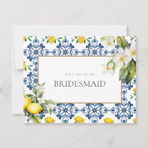 Mediterranean Lemon Tiles Bridesmaid Proposal Card