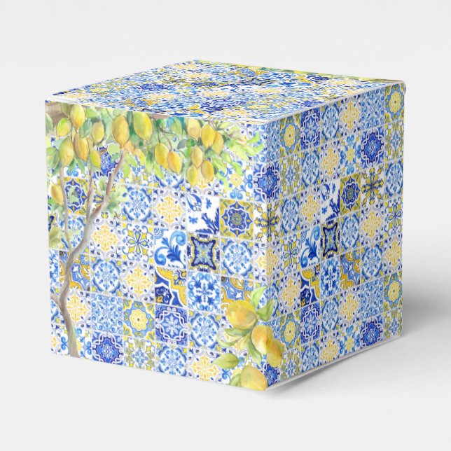 Mediterranean Lemon Tiles Favour Box (Front Side)