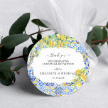 Mediterranean Lemon Tiles | Wedding Favour Classic Round Sticker<br><div class="desc">Add a special touch to envelopes, goodie bags, handmade treats, and more with our elegant lemon tile stickers. Add your custom wording to this design by using the "Edit this design template" boxes on the right hand side of the item, or click the blue "Customise it" button to arrange the...</div>