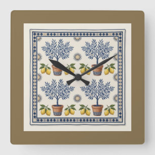Mediterranean Lemon Tree Square Wall Clock