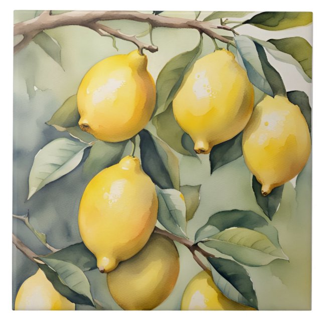 Mediterranean Lemon Tuscany Watercolor Design Tile (Front)