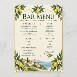 Mediterranean Lemon Wedding Bar Menu | Italian Coa