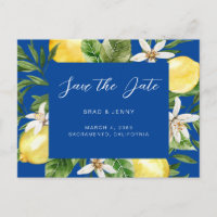 Mediterranean Lemon Wedding Blue Save the Date 