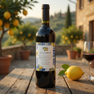 Mediterranean Lemon Wedding   Blue Tile Wine Label