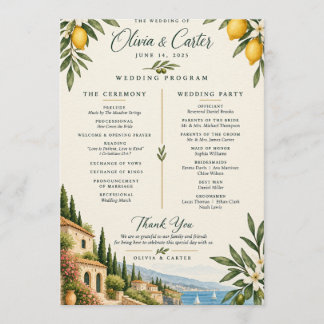 Mediterranean Lemon Wedding Program | Italian Vill Programme