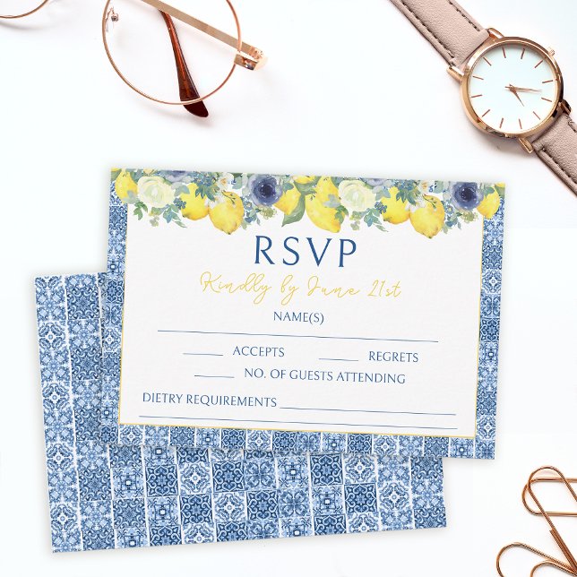 Mediterranean Lemon wedding RSVP response card (Creator Uploaded)