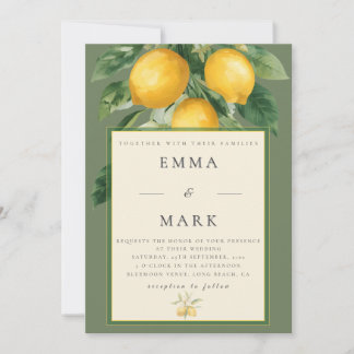 Mediterranean Lemon with QR Code | Olive Green Invitation