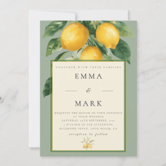 Mediterranean Lemon with QR Code | Soft Sage Green Invitation
