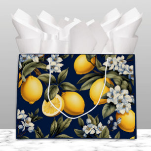 Mediterranean Lemons and Blossoms Navy Gift Bag