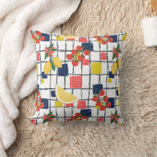 Mediterranean Lemons and Tomatoes Plaid Cushion