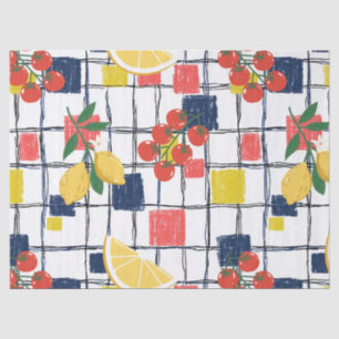 Mediterranean Lemons and Tomatoes Plaid Tissue Paper
