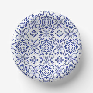 Mediterranean Lemons Blue Mosaic Tile Wedding Paper Plate