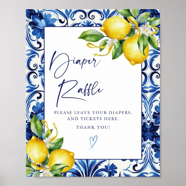 Mediterranean Lemons Bridal Shower Diaper Raffle Poster (Front)