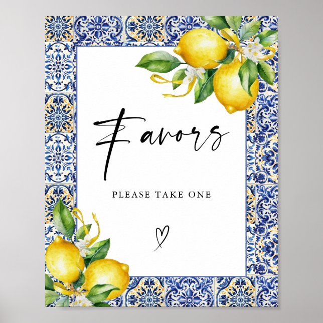 Mediterranean Lemons Bridal Shower Favours Sign (Front)