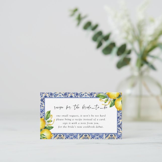 Mediterranean Lemons Bridal Shower Recipe Request Enclosure Card (Standing Front)
