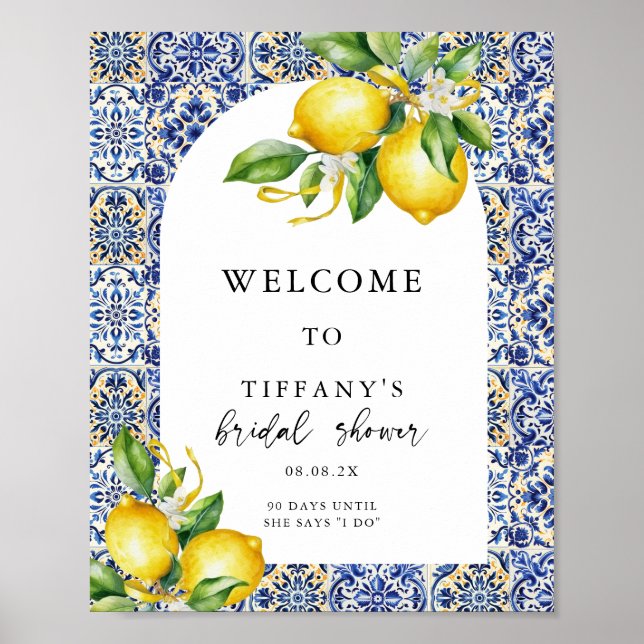 Mediterranean  Lemons Bridal Shower Welcome Sign (Front)