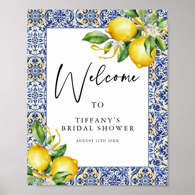 Mediterranean  Lemons Bridal Shower Welcome Sign (Front)