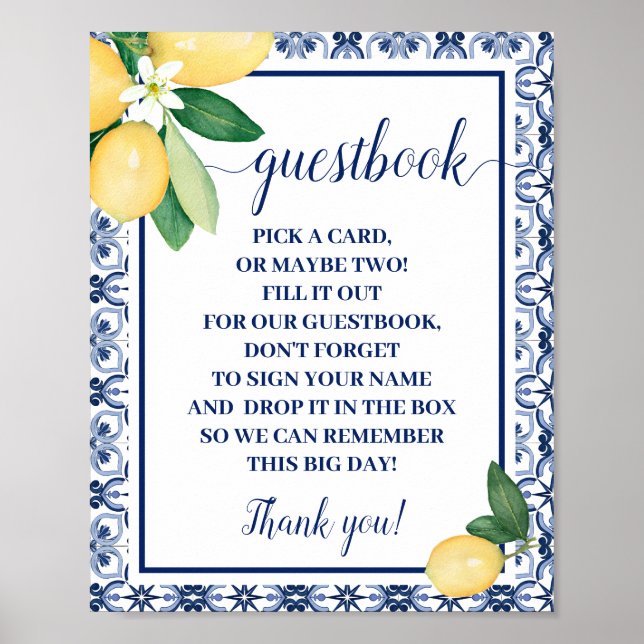 Mediterranean Lemons Guestbook Wedding Sign (Front)