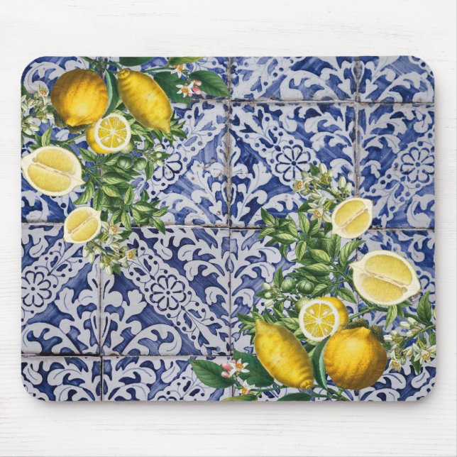 Mediterranean Lemons Summer Portuguese Tiles  Mouse Pad (Front)