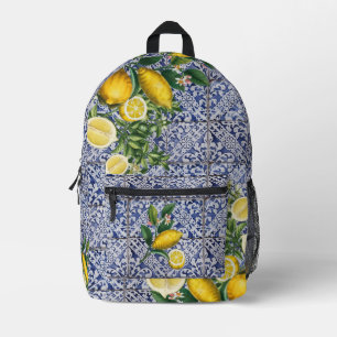 Mediterranean Lemons Summer Portuguese Tiles Printed Backpack