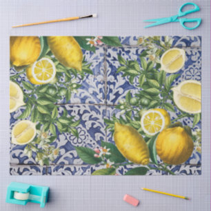Mediterranean Lemons Summer Portuguese Tiles Tissue Paper
