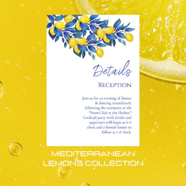 Mediterranean- Lemons-Wedding Details- Enclosure Card (Mediterranean Lemons Wedding Collection-Citrus-Yellow and Blue-Italy)
