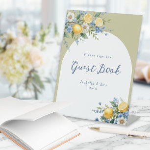 Mediterranean Lemons Wedding Guest Book Pedestal Sign