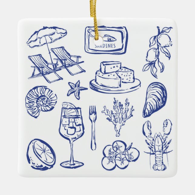 Mediterranean Life Outline Ceramic Ornament (Front)