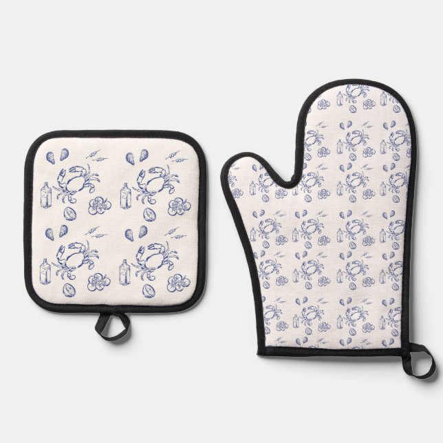 Mediterranean Life Outline Oven Mitt & Pot Holder Set (Front)