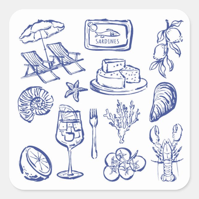  Mediterranean Life Outline Square Sticker (Front)