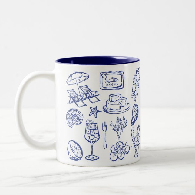  Mediterranean Life Outline Two-Tone Coffee Mug (Left)
