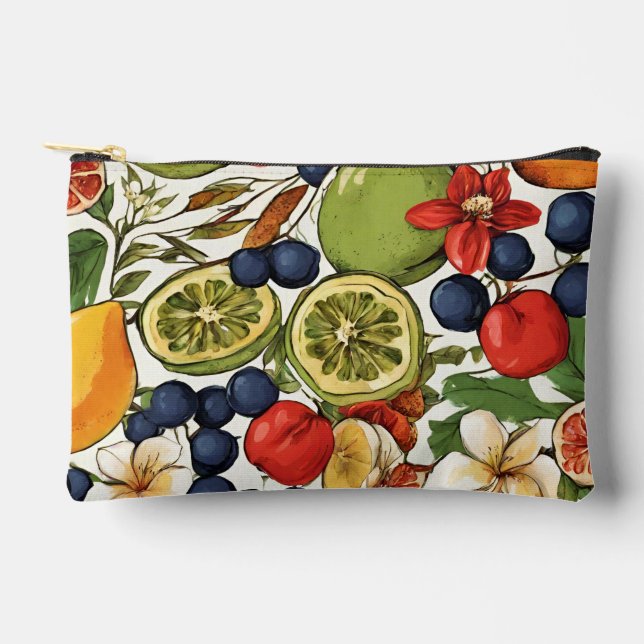 Mediterranean Limes, Lemons and Flowers. Painted Accessory Pouch (Front)