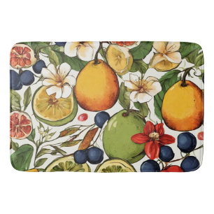 Mediterranean Limes, Lemons and Flowers. Painted Bath Mat