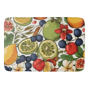 Mediterranean Limes, Lemons and Flowers. Painted Bath Mat