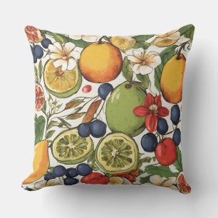 Mediterranean Limes, Lemons and Flowers. Painted Cushion