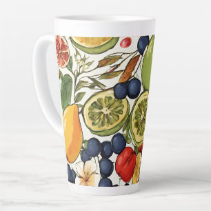 Mediterranean Limes, Lemons and Flowers. Painted Latte Mug